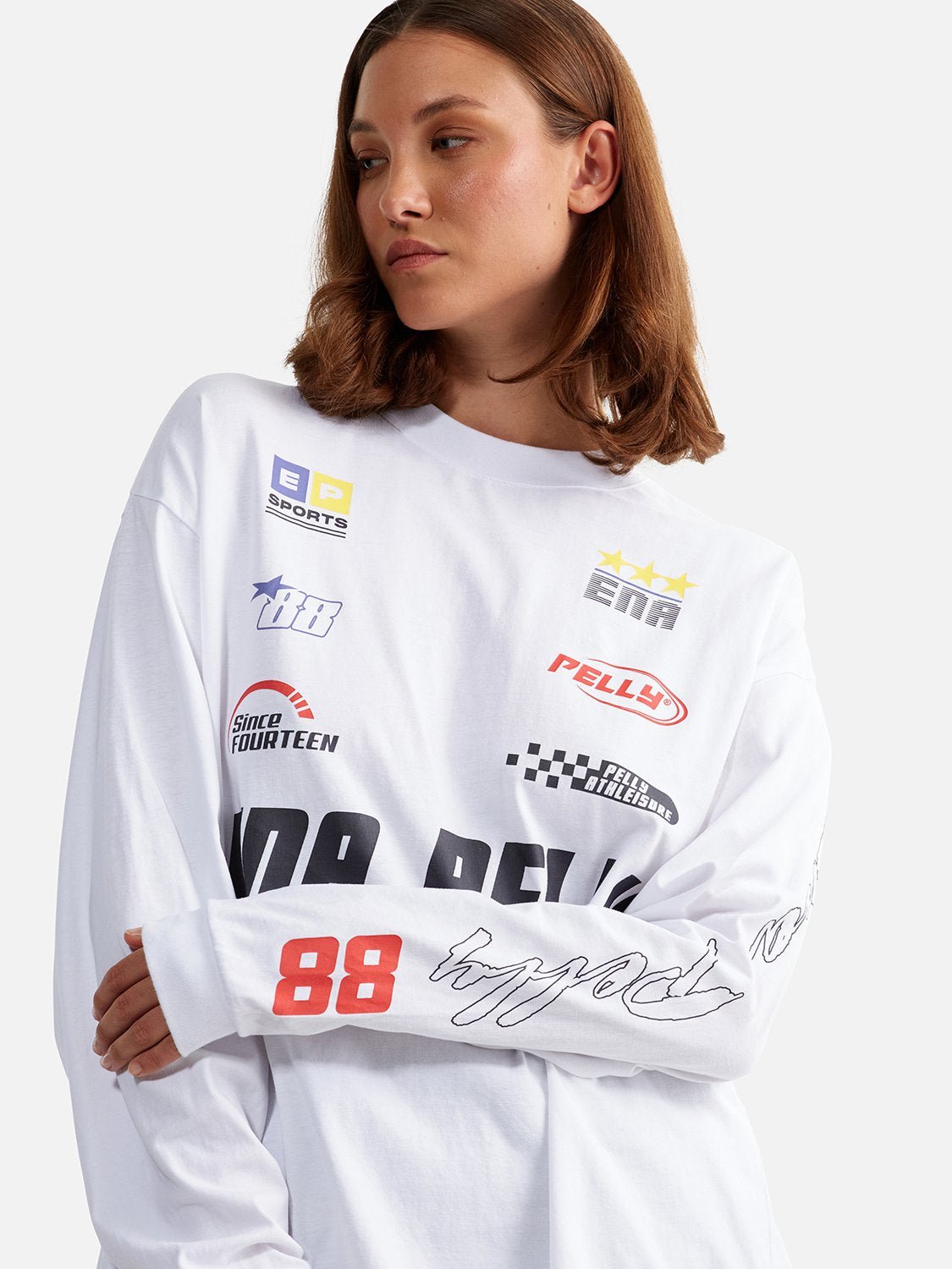 Mixed Logo Long Sleeve Tee - White