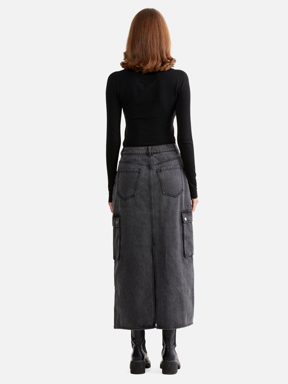 NOVA DENIM CARGO SKIRT - CHARCOAL WASH