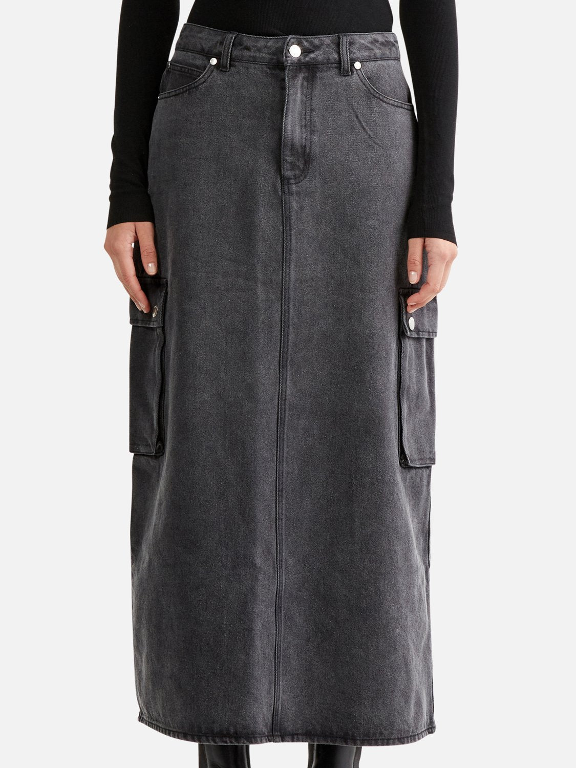 NOVA DENIM CARGO SKIRT - CHARCOAL WASH