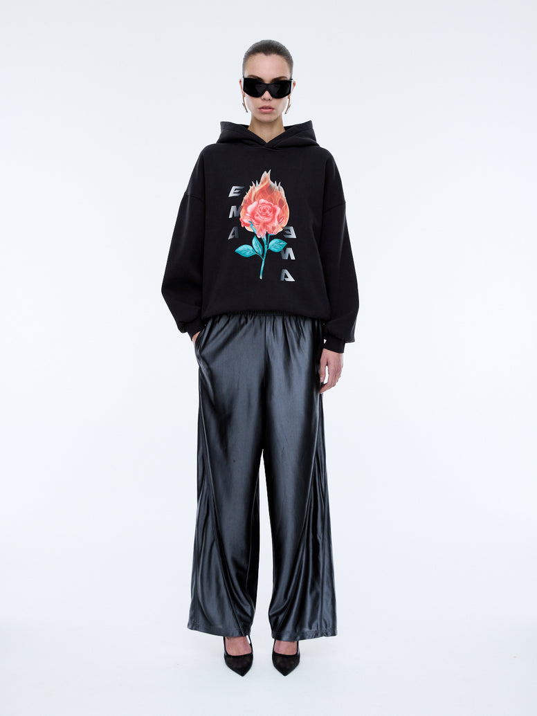 FLAMING ROSE HOODIE - Vintage Black