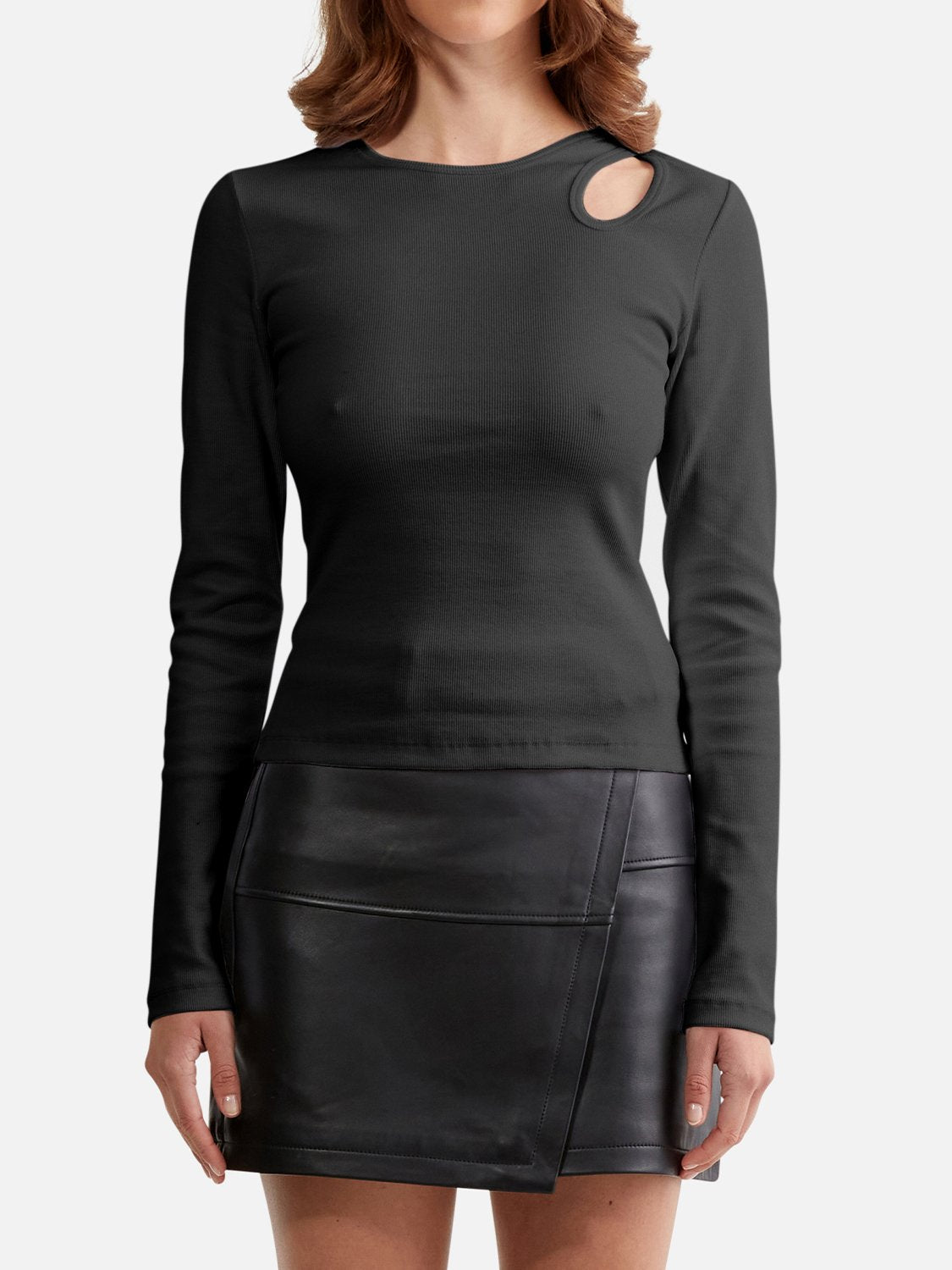 NORA CUT OUT LONG SLEEVE TOP - BLACK