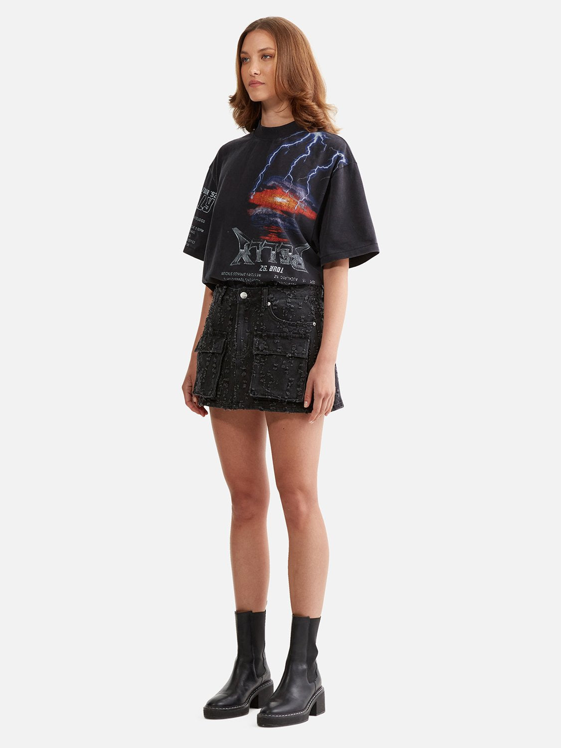 Blossom Denim Mini Skirt - Charcoal Wash