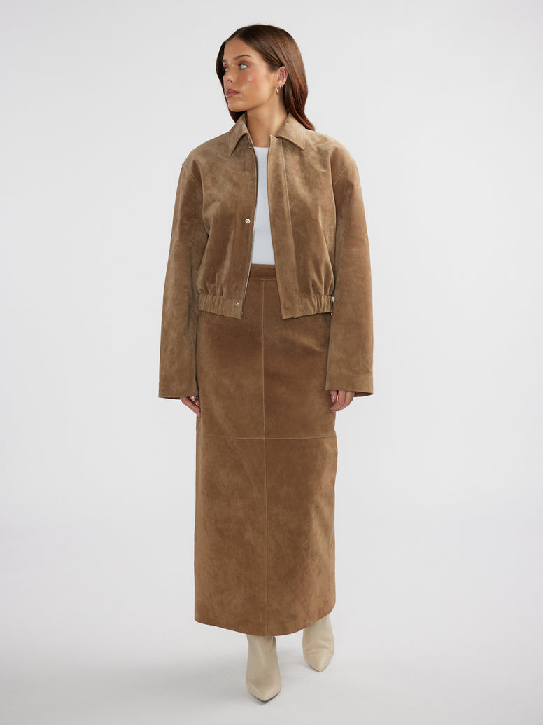 ANA SUEDE BOMBER JACKET - Toffee