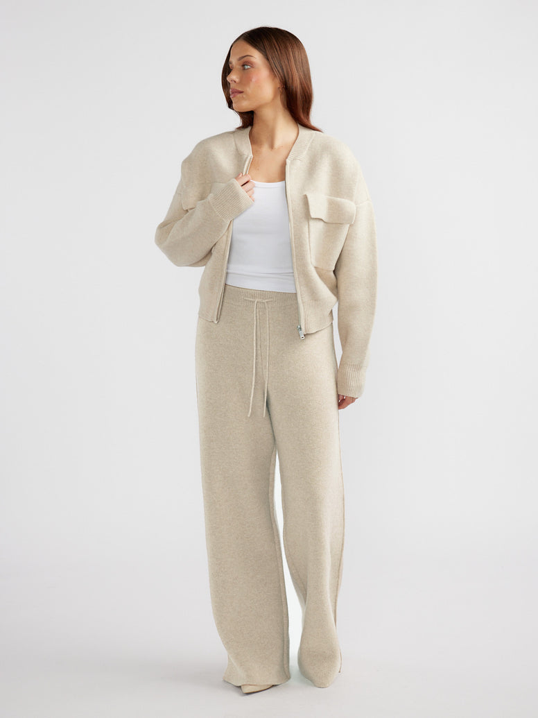 JAMES KNIT BOMBER JACKET - Oatmeal