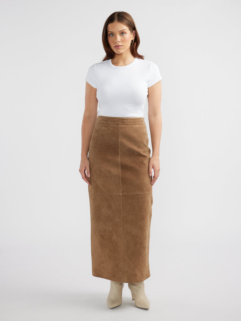 ANA SUEDE MAXI SKIRT - Toffee