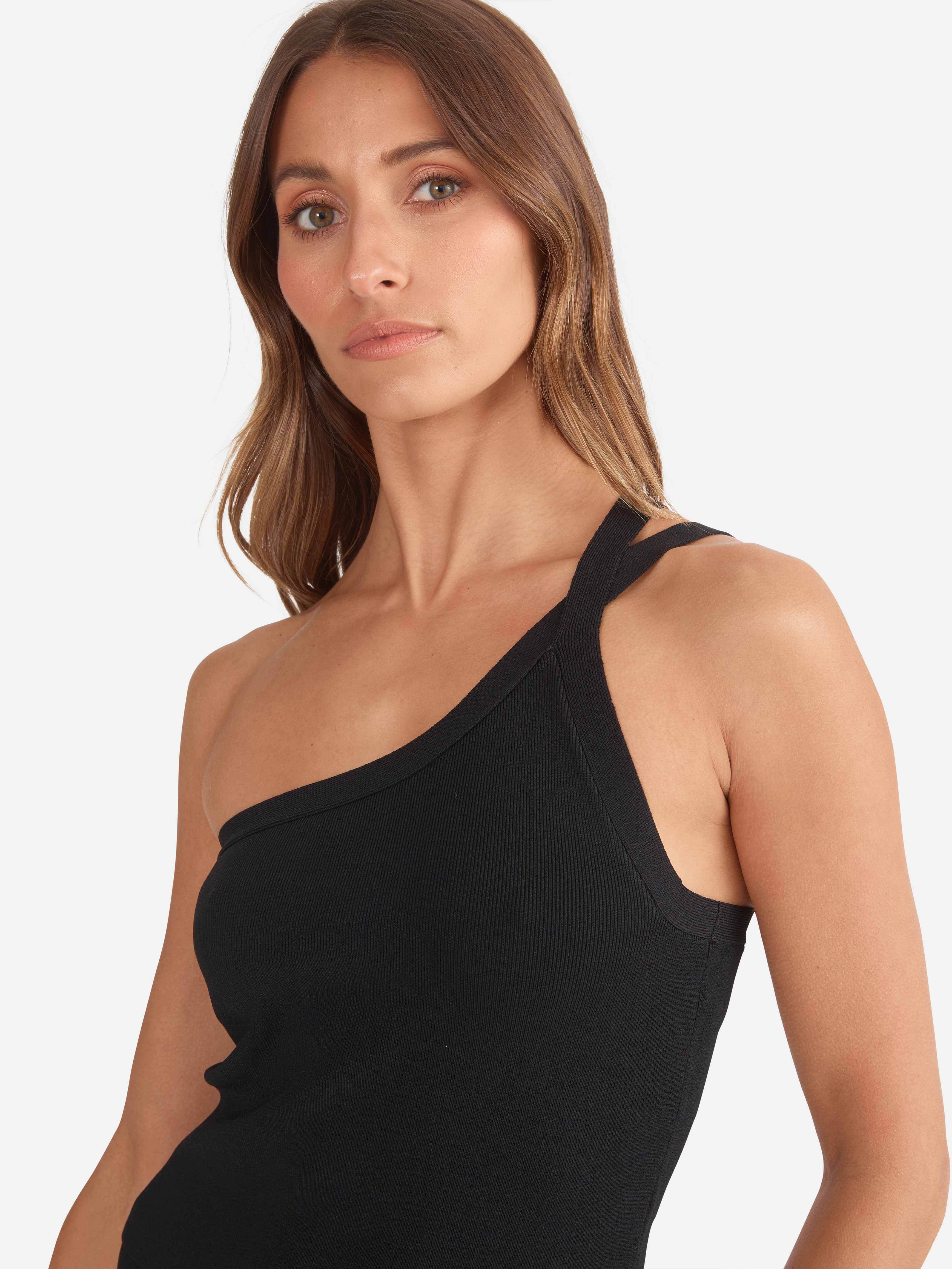 Evie Luxe Assymetric Knit Tank - Black