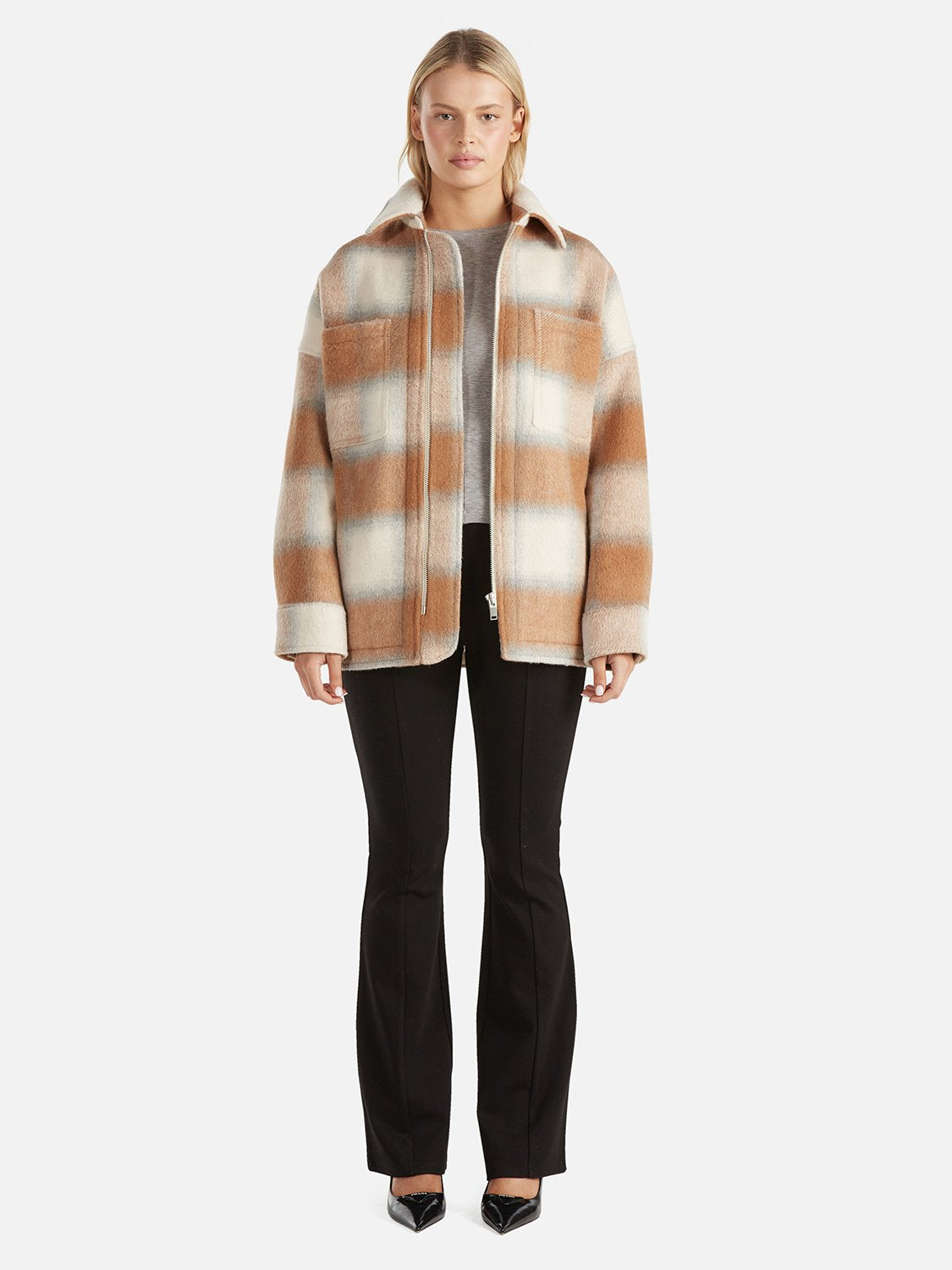 Ophelia Wool Shacket - Biscuit Check