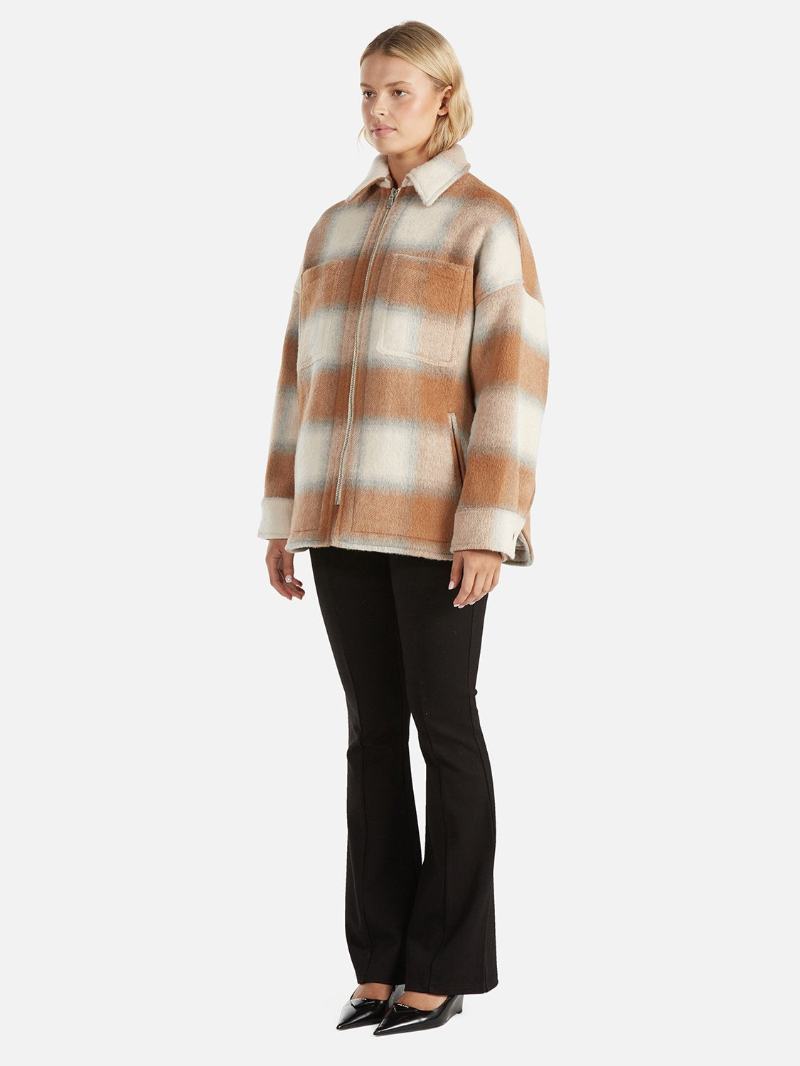 Ophelia Wool Shacket - Biscuit Check