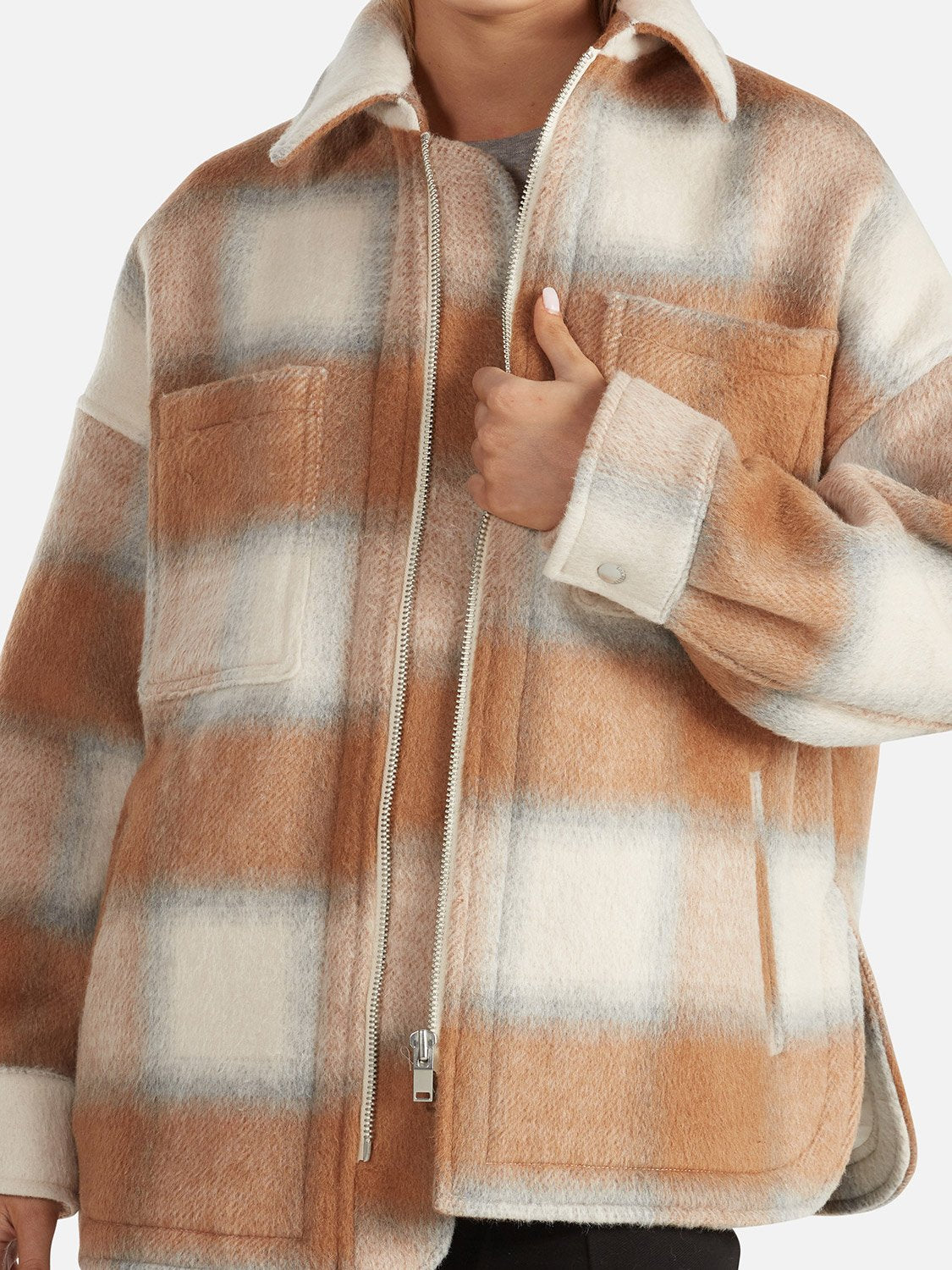 Ophelia Wool Shacket - Biscuit Check