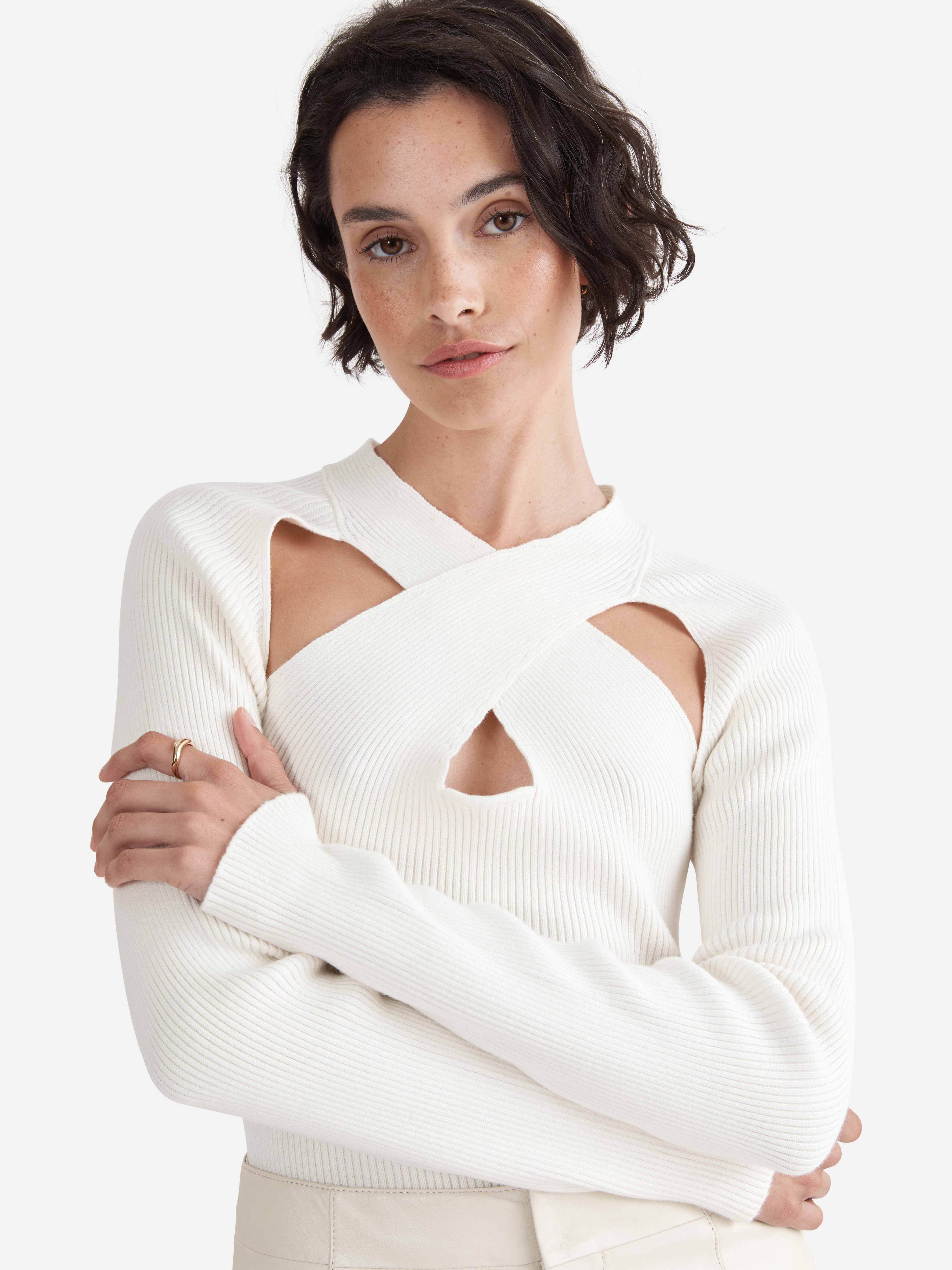 Twist Neck Knit Top - Vintage White