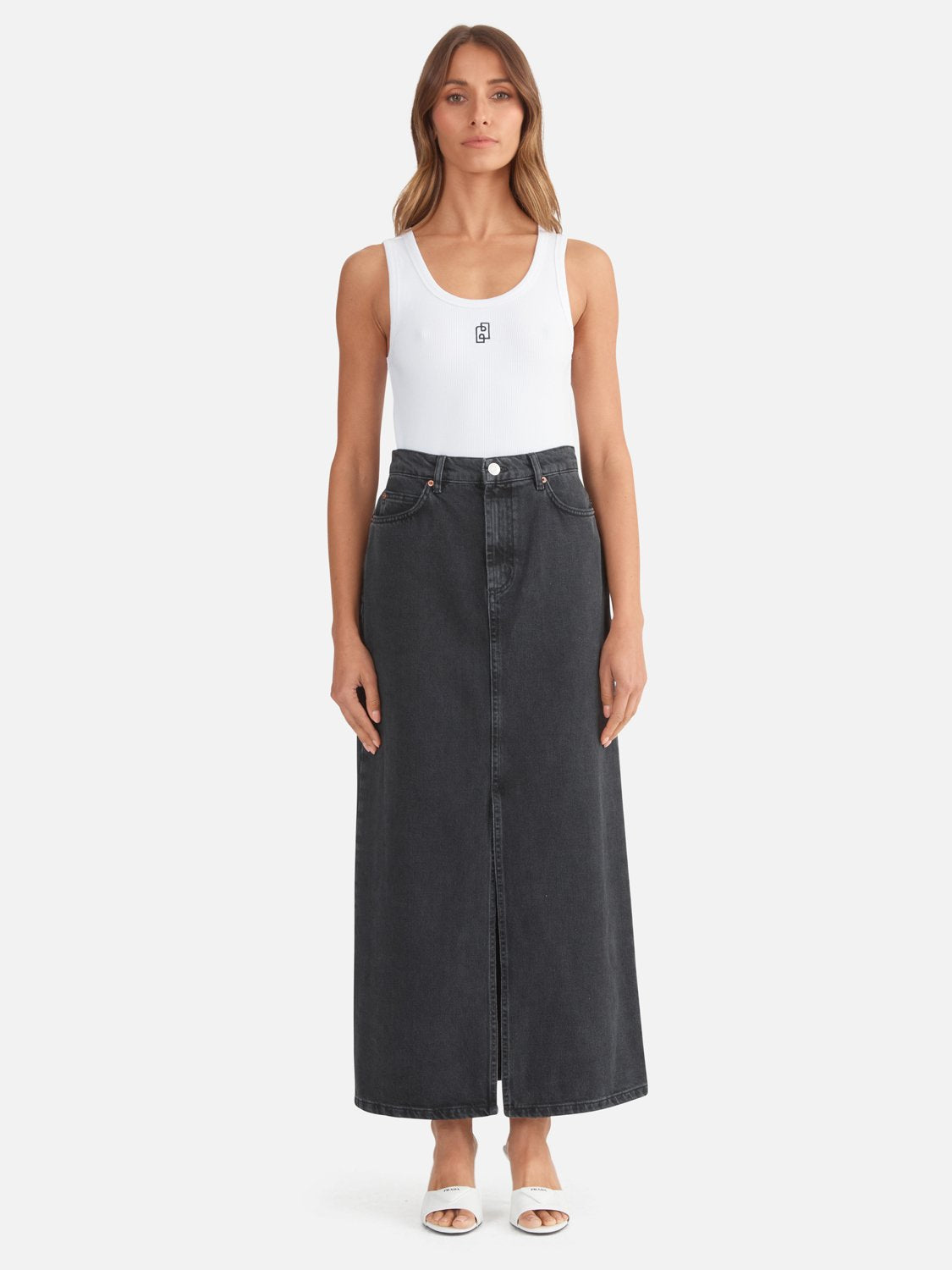 Natalie Denim Skirt - Washed Black Rigid