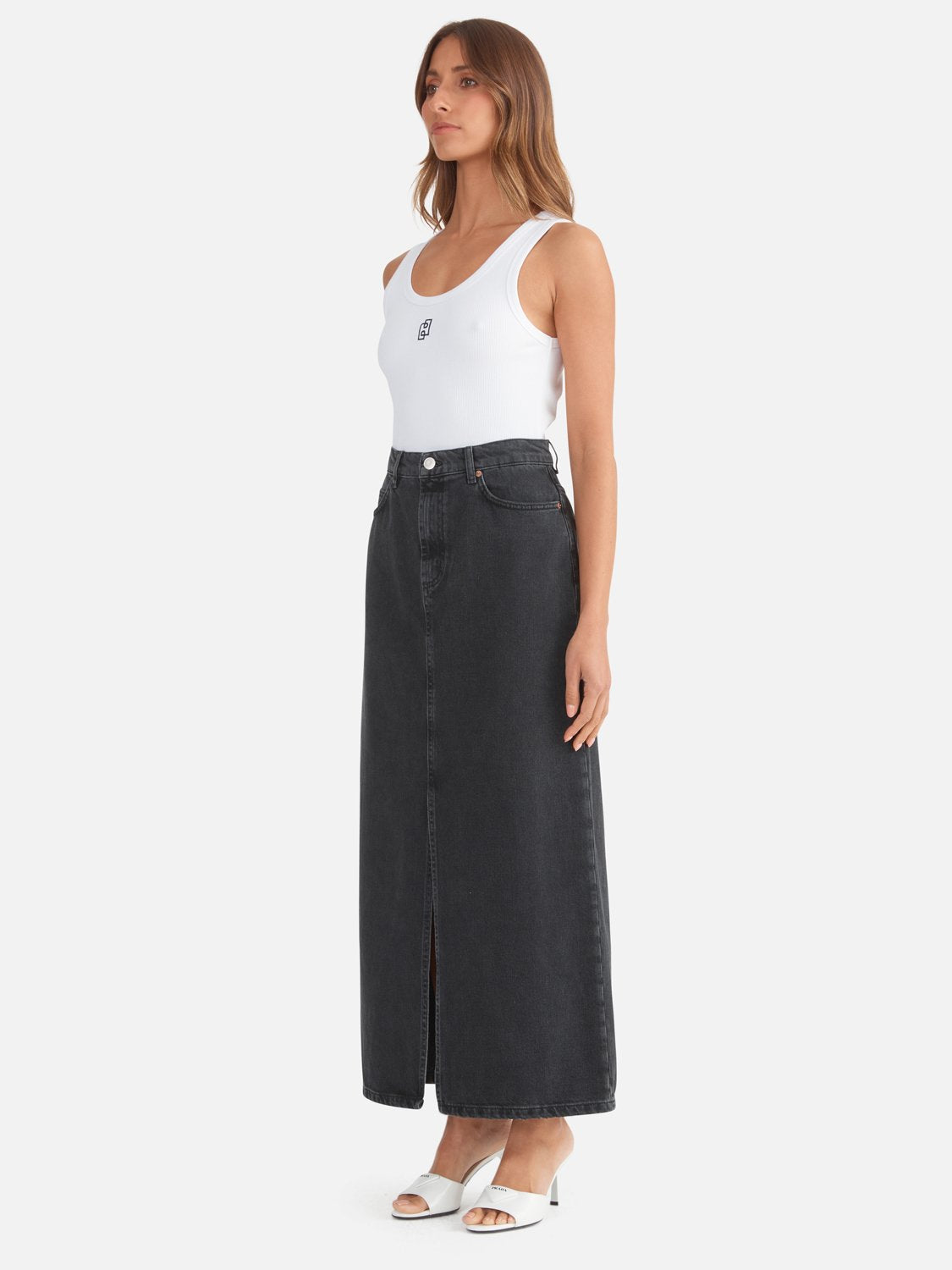 Natalie Denim Skirt - Washed Black Rigid