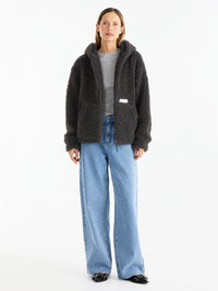 GRACIE FAUX FUR HOODIE - Charcoal