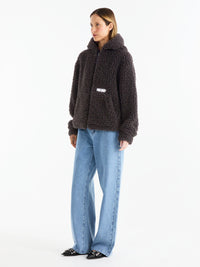 GRACIE FAUX FUR HOODIE - Charcoal