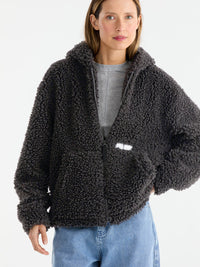 GRACIE FAUX FUR HOODIE - Charcoal