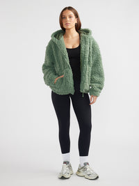 GRACIE FAUX FUR HOODIE - Olive