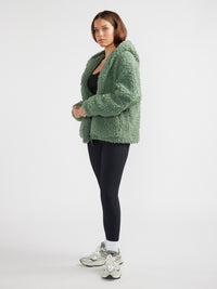 GRACIE FAUX FUR HOODIE - Olive