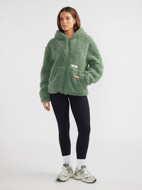 GRACIE FAUX FUR HOODIE - Olive
