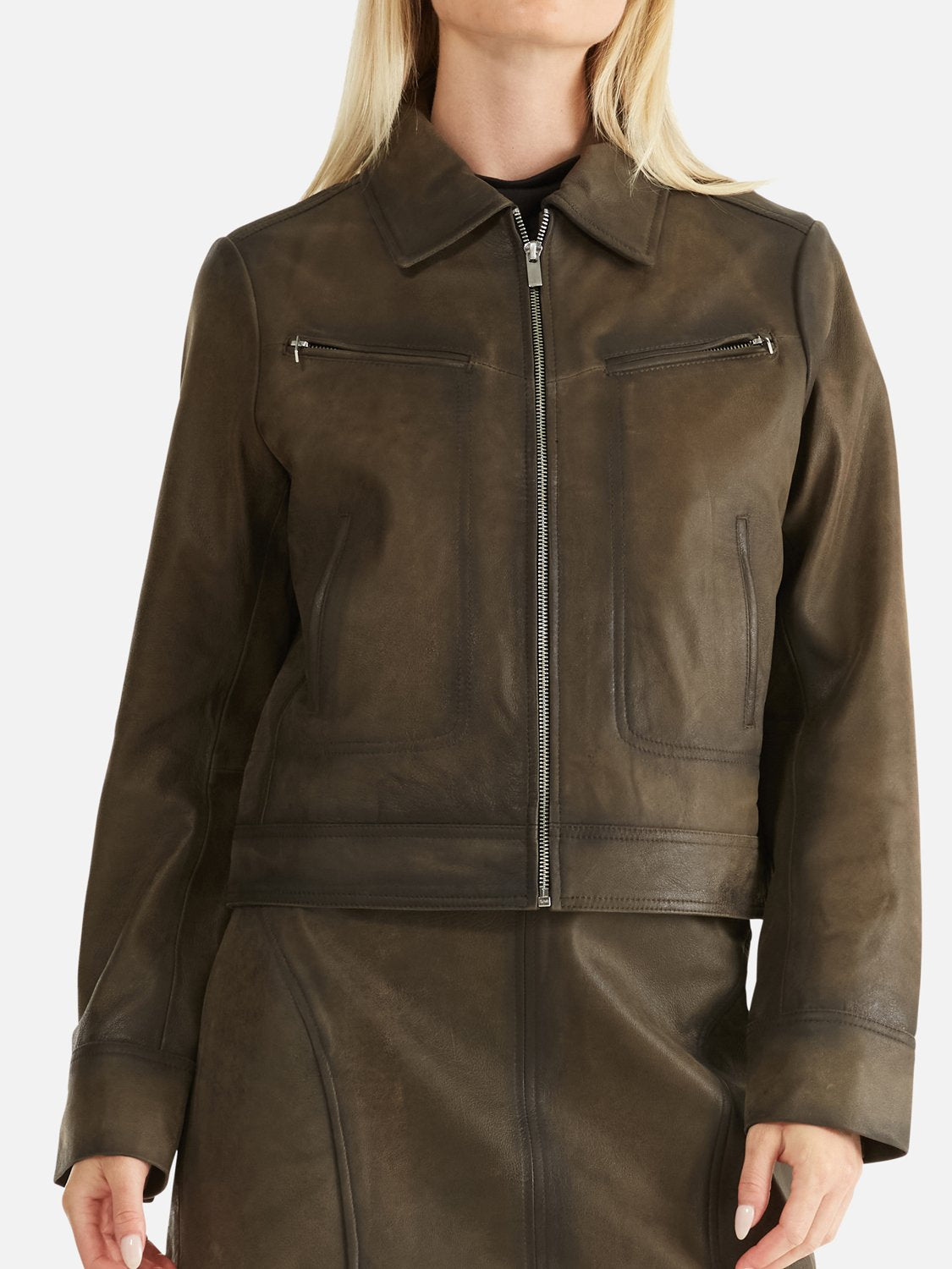 Stevie Worn Leather Jacket - Worn Cocoa