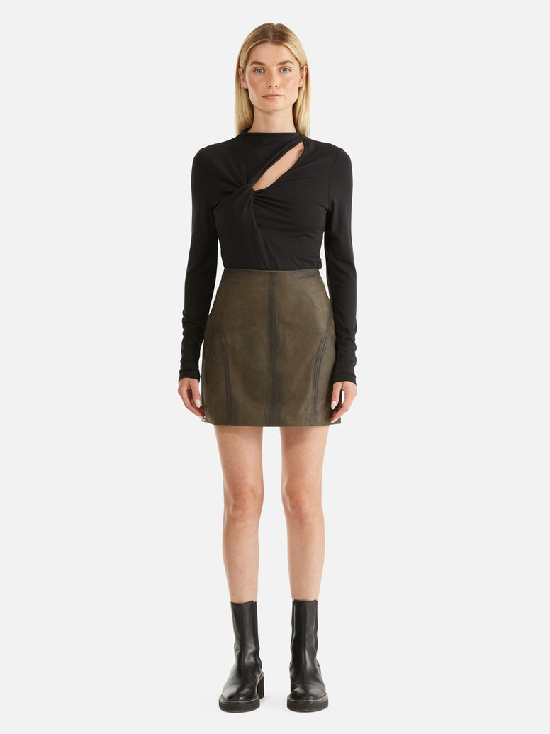 Stevie Worn Leather Skirt - Worn Cocoa