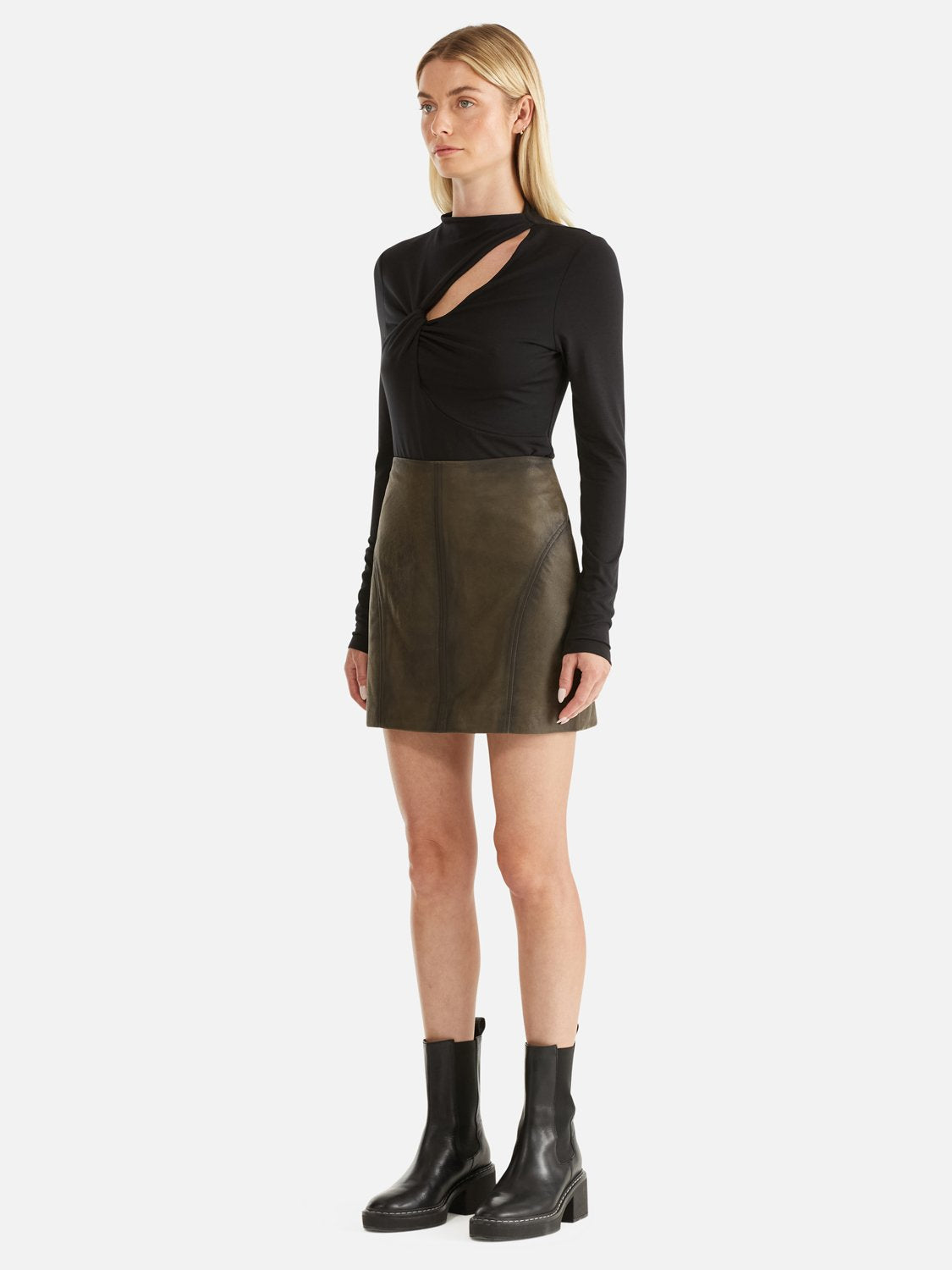 Stevie Worn Leather Skirt - Worn Cocoa