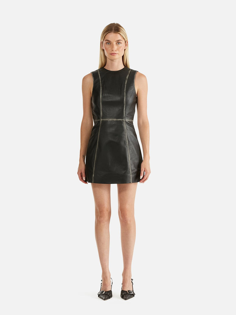 Billie Leather Dress - Black/Birch