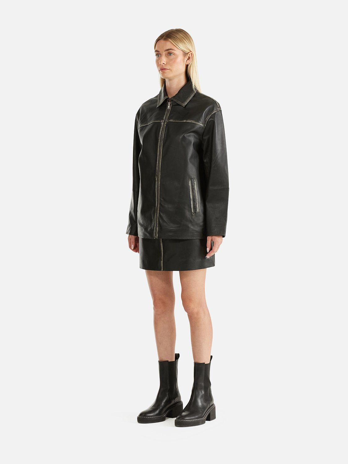 Billie Leather Jacket - Black/Birch