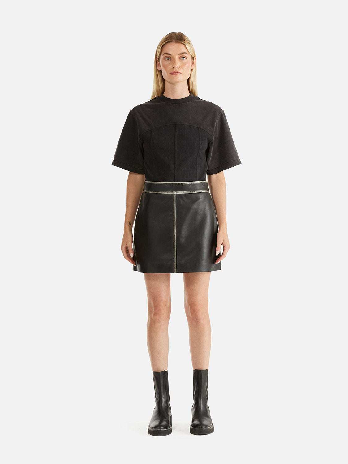 Billie Leather Skirt - Black/Birch