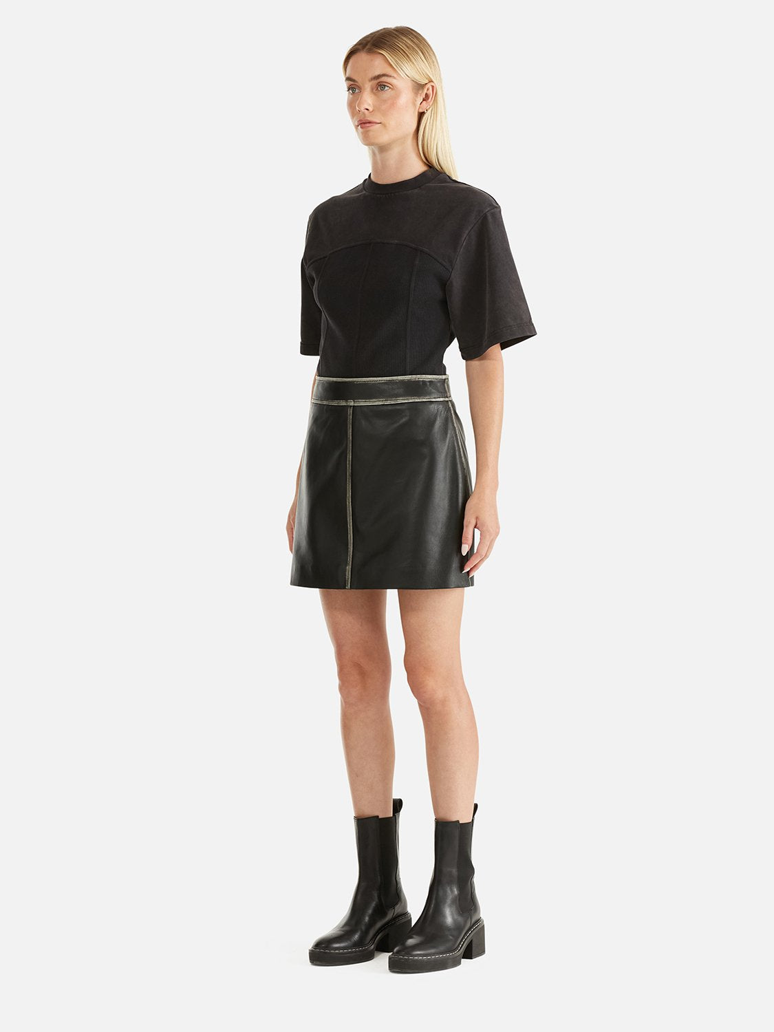 Billie Leather Skirt - Black/Birch