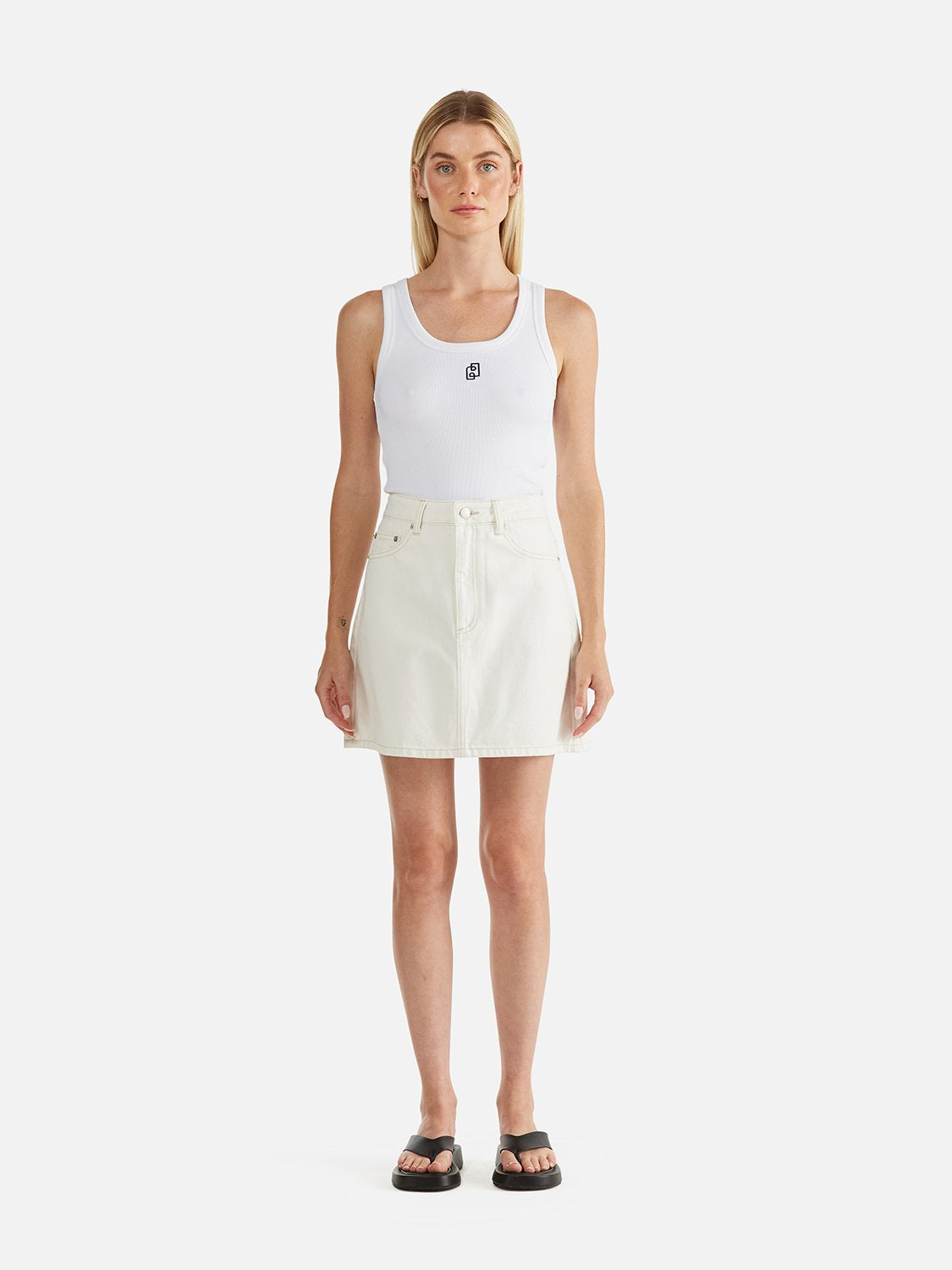 A-Line Denim Mini Skirt - White