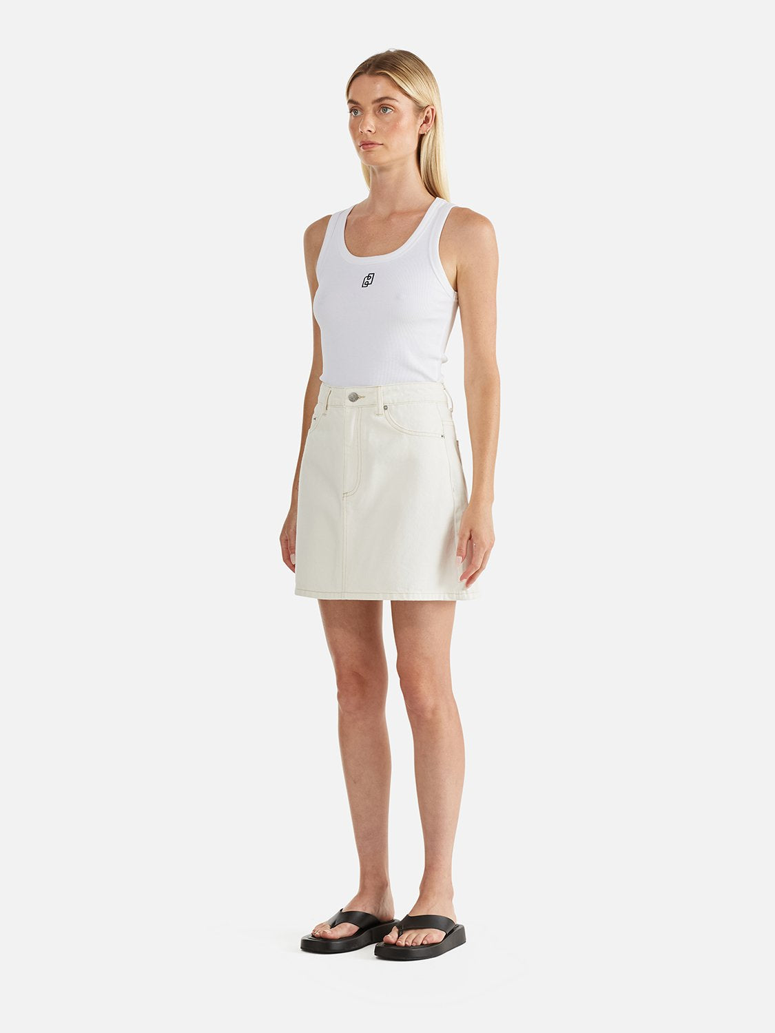 A-Line Denim Mini Skirt - White