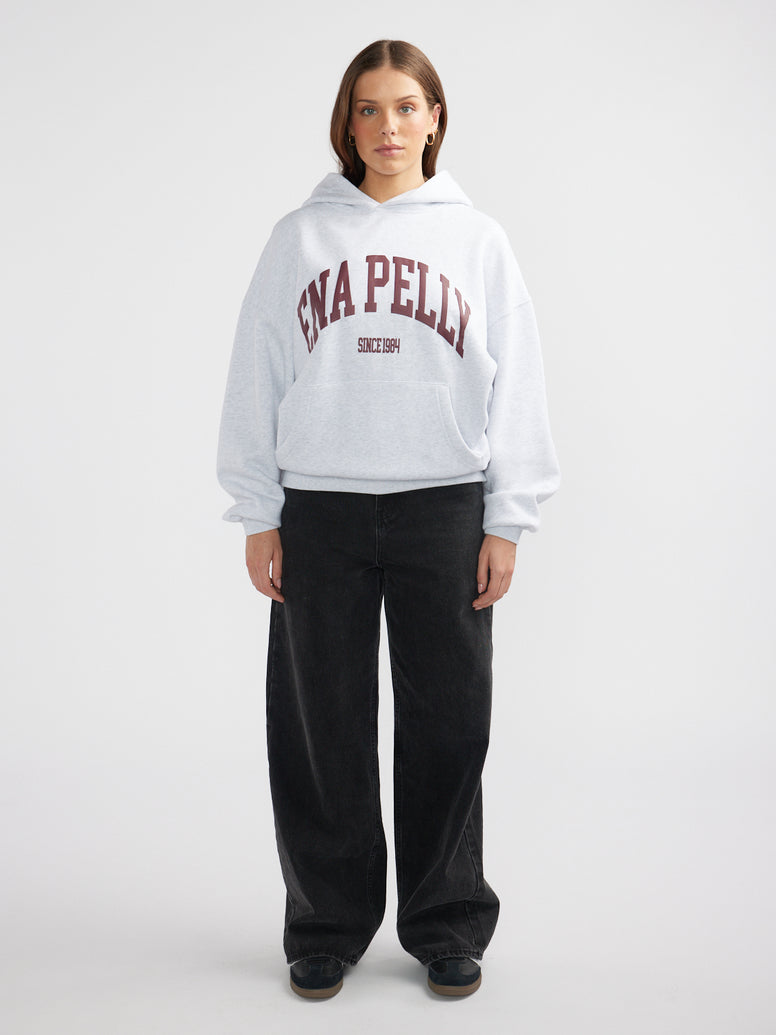 VARSITY HOODIE - White Marle / Cherry