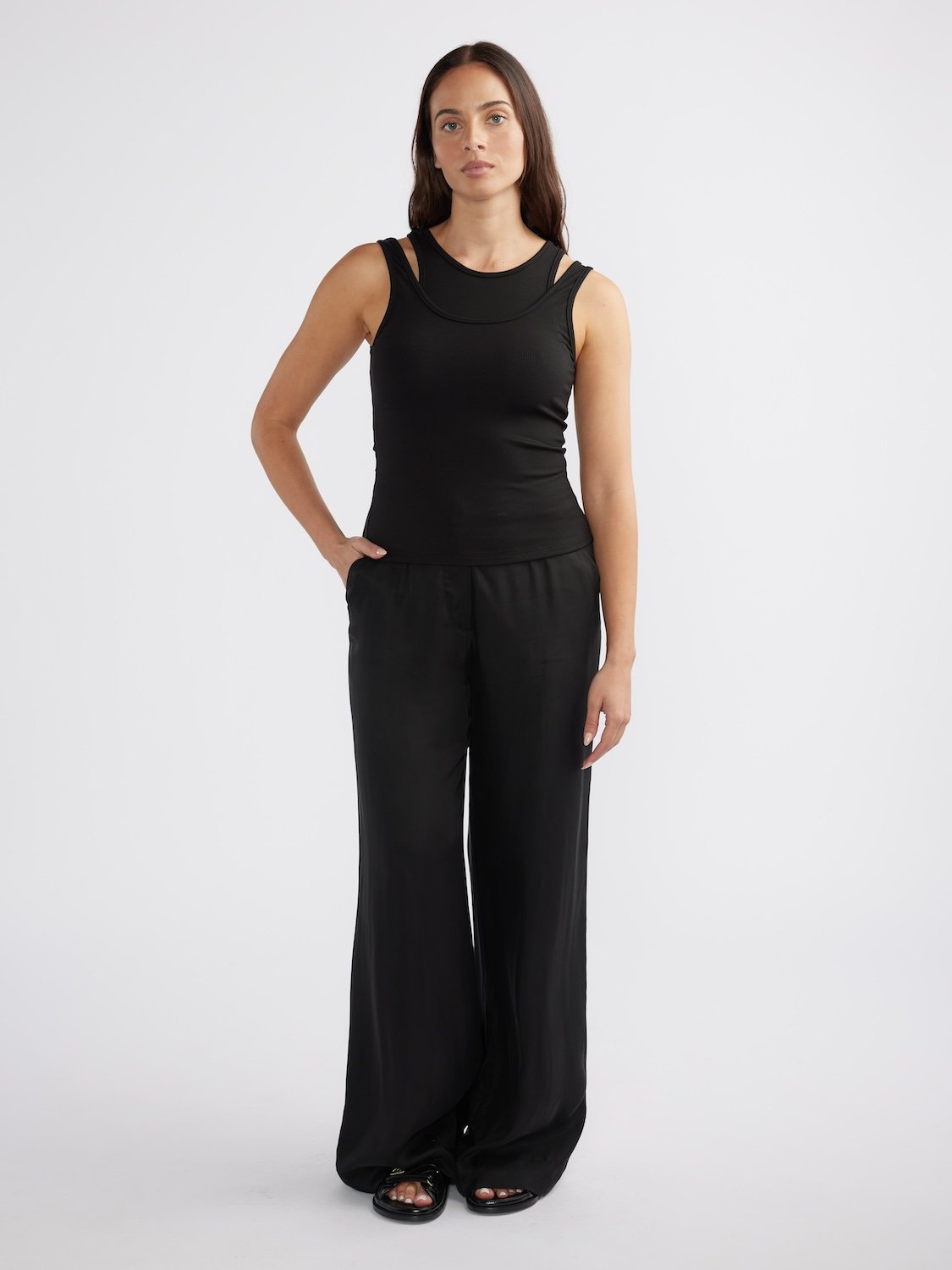 EVIE LAYERED RIB TANK - Black