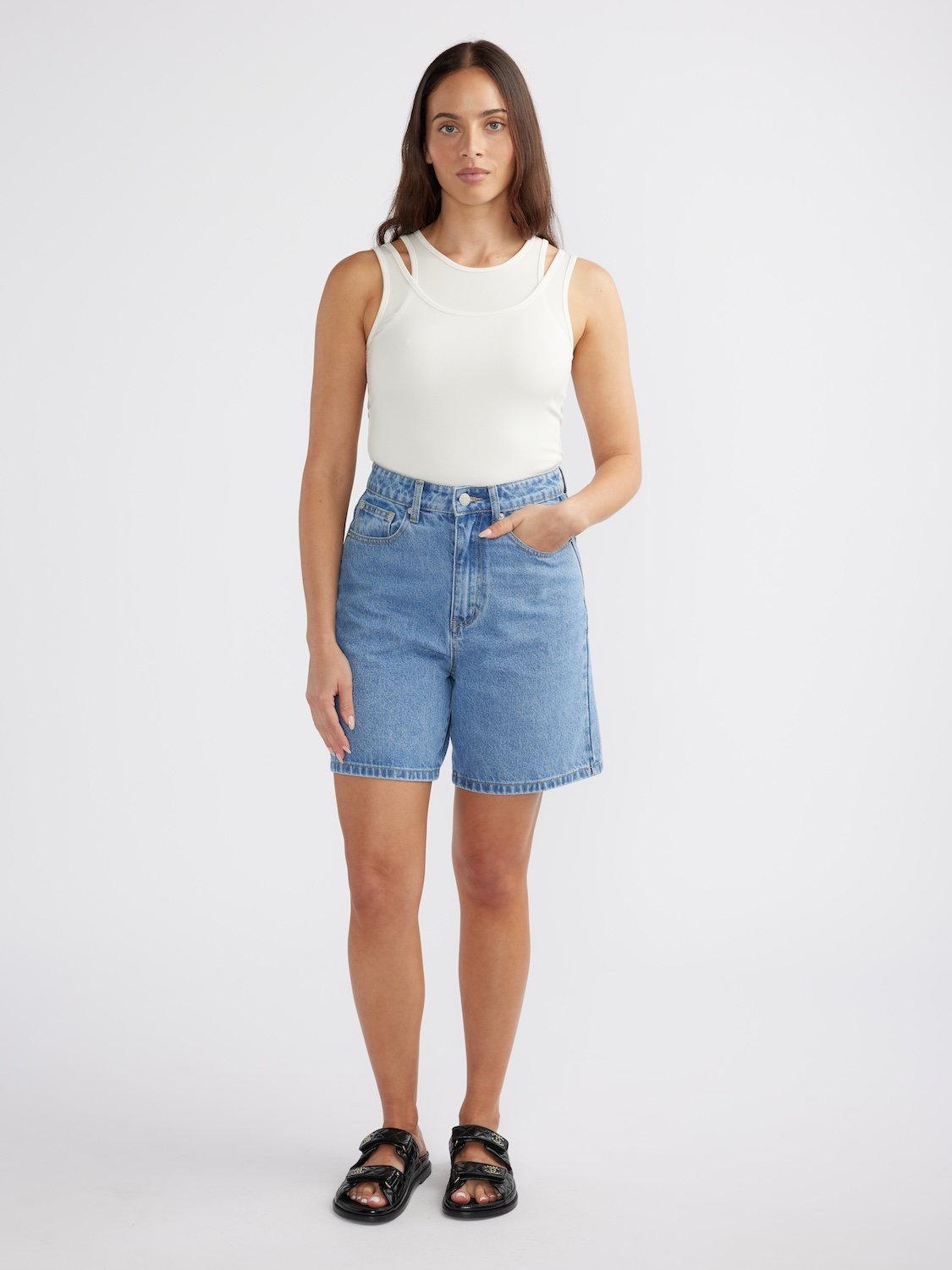 REESE DENIM SHORT -Mid Blue Wash