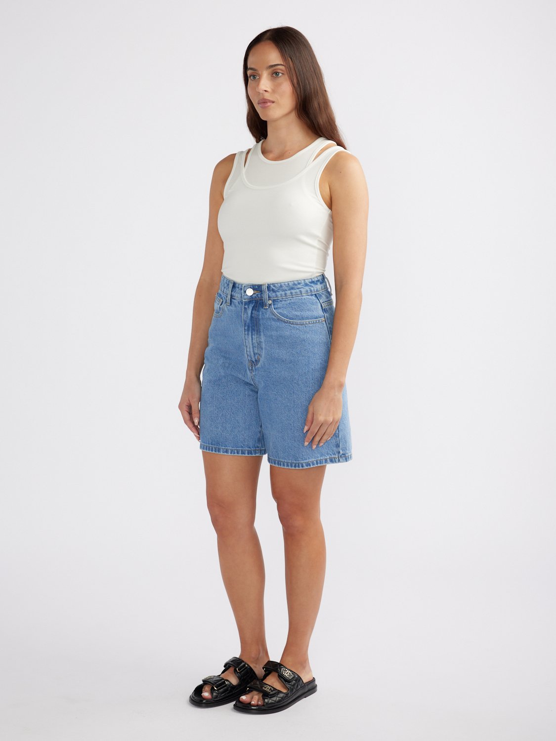 REESE DENIM SHORT -Mid Blue Wash