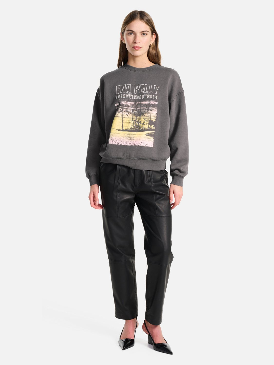 Palms Landscape Relaxed Sweater - Charcoal