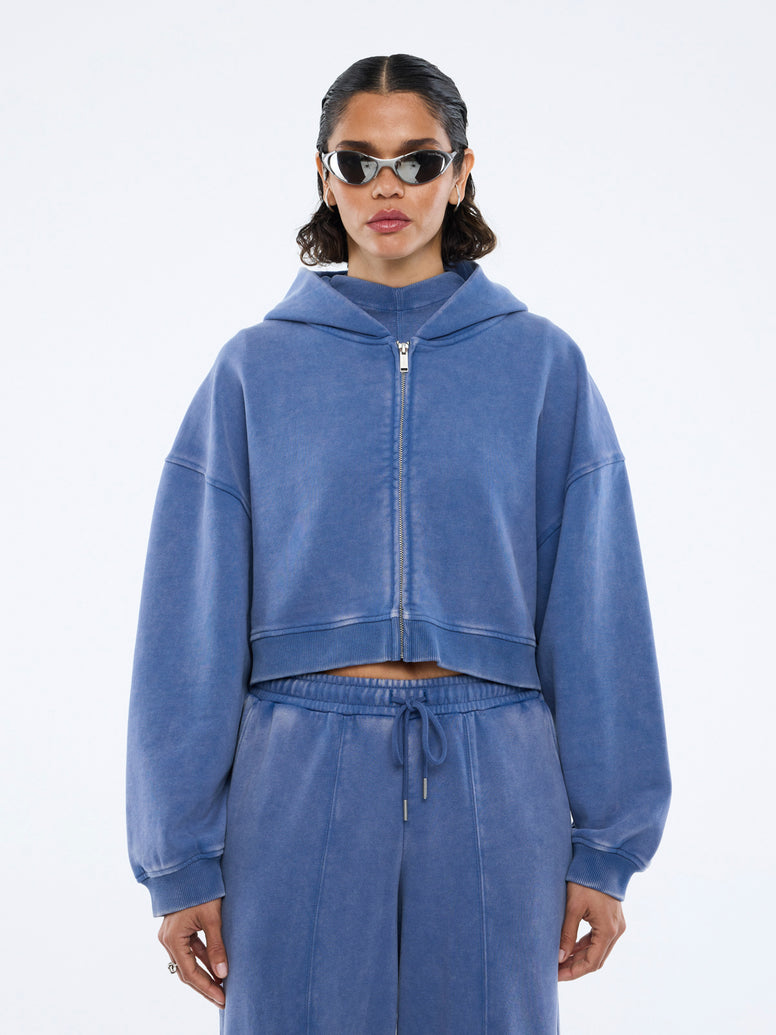 TIA CROPPED ZIP JACKET - Indigo Wash