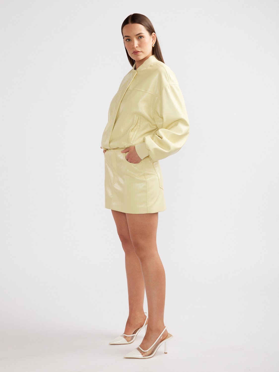 OLIVIA LONGLINE BOMBER JACKET - Panacotta