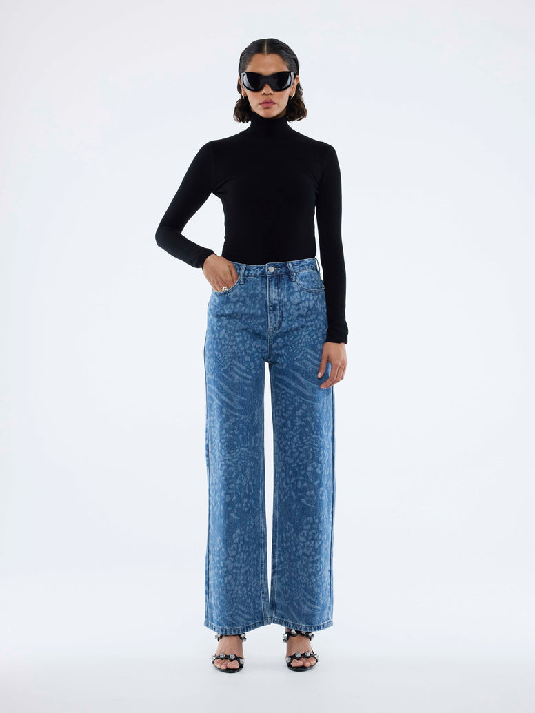LISA DENIM JEAN - Blue Mixed Animal