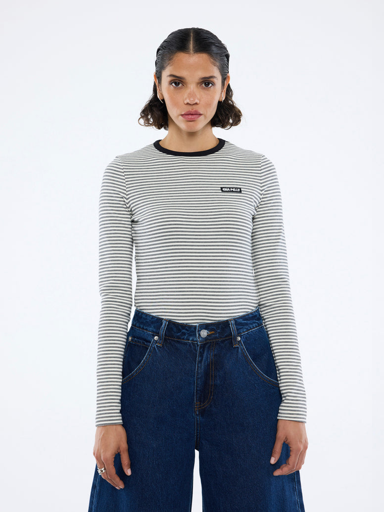 NELLY LONG SLEEVE STRIPE TEE - Monochrome Stripe