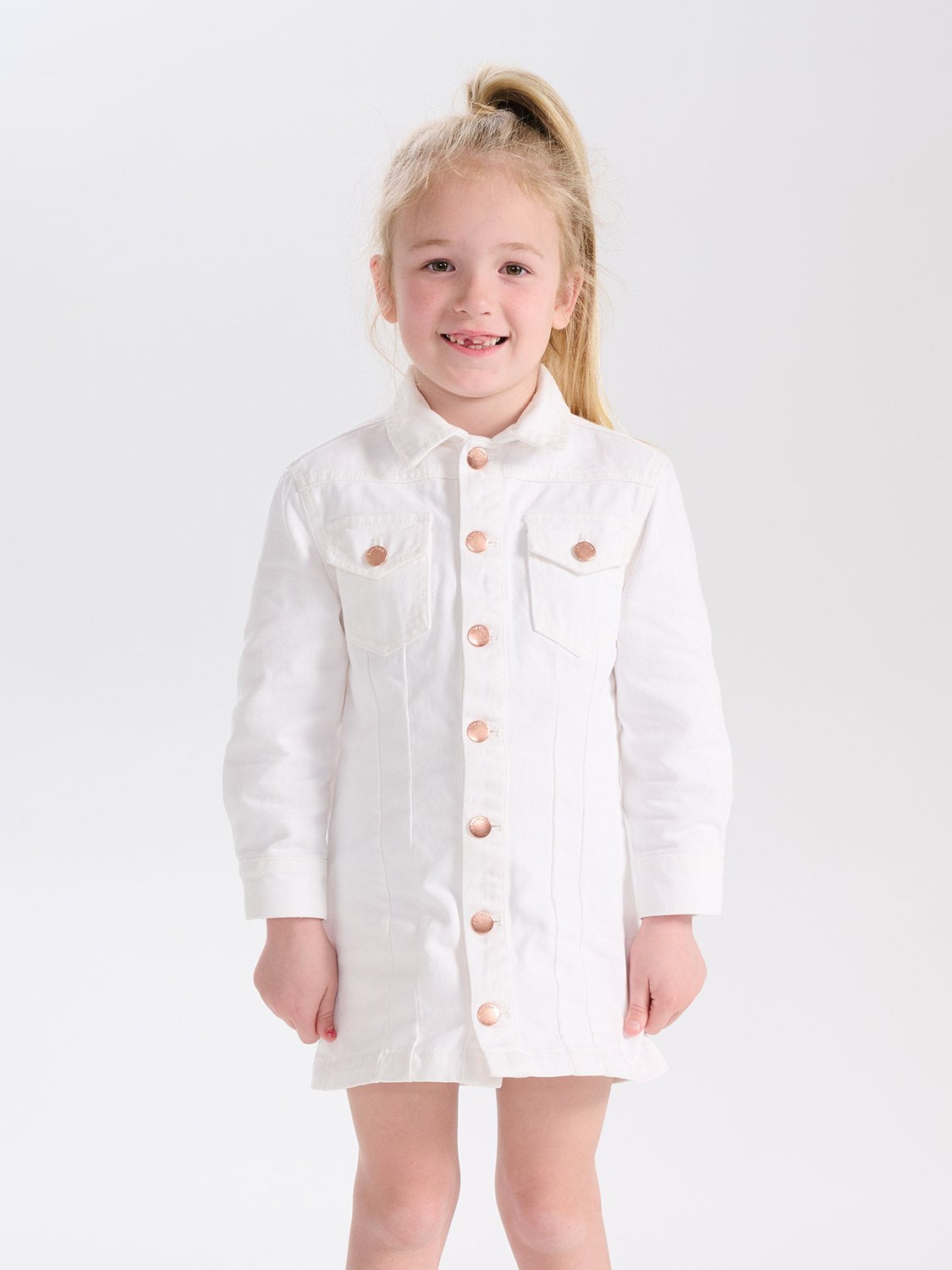 Kids - Monique Long Sleeve Denim Dress - Bright White