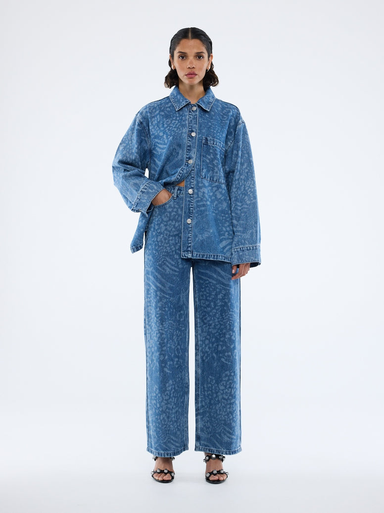 LISA DENIM SHIRT - Blue Mixed Animal