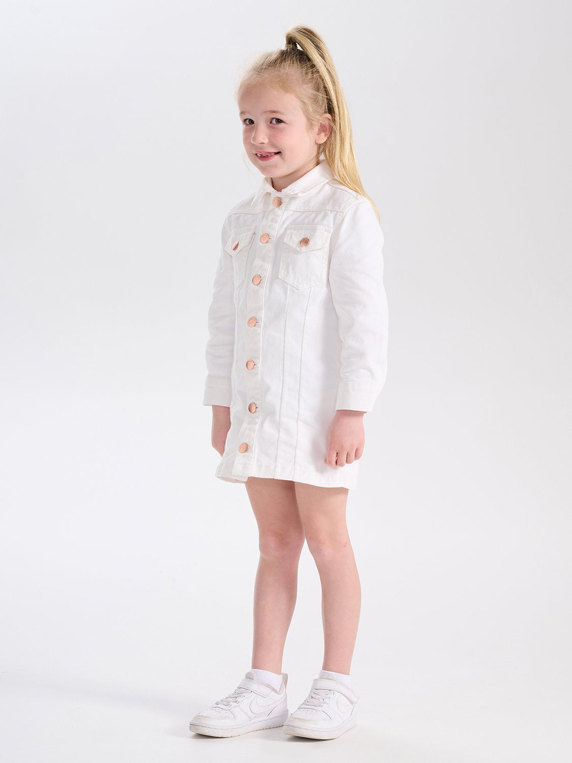 Kids - Monique Long Sleeve Denim Dress - Bright White