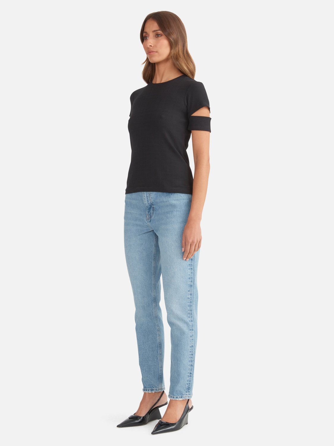 Emma Ribbed Cut Out Sleeve Top - Black