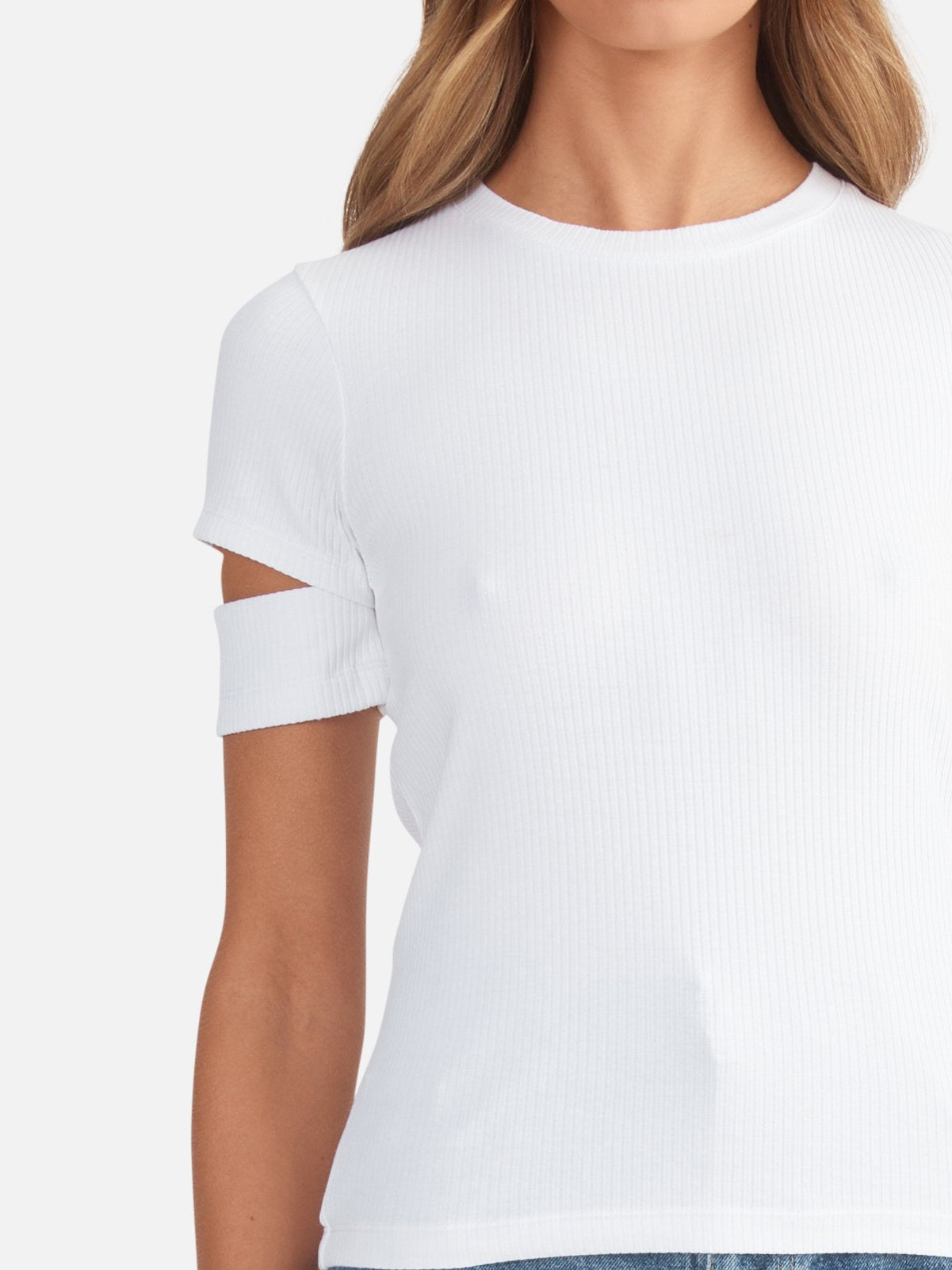 Emma Ribbed Cut Out Sleeve Top - White