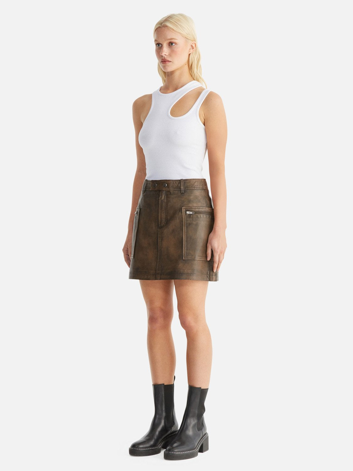 Lennie Leather Mini Skirt - Worn Brown