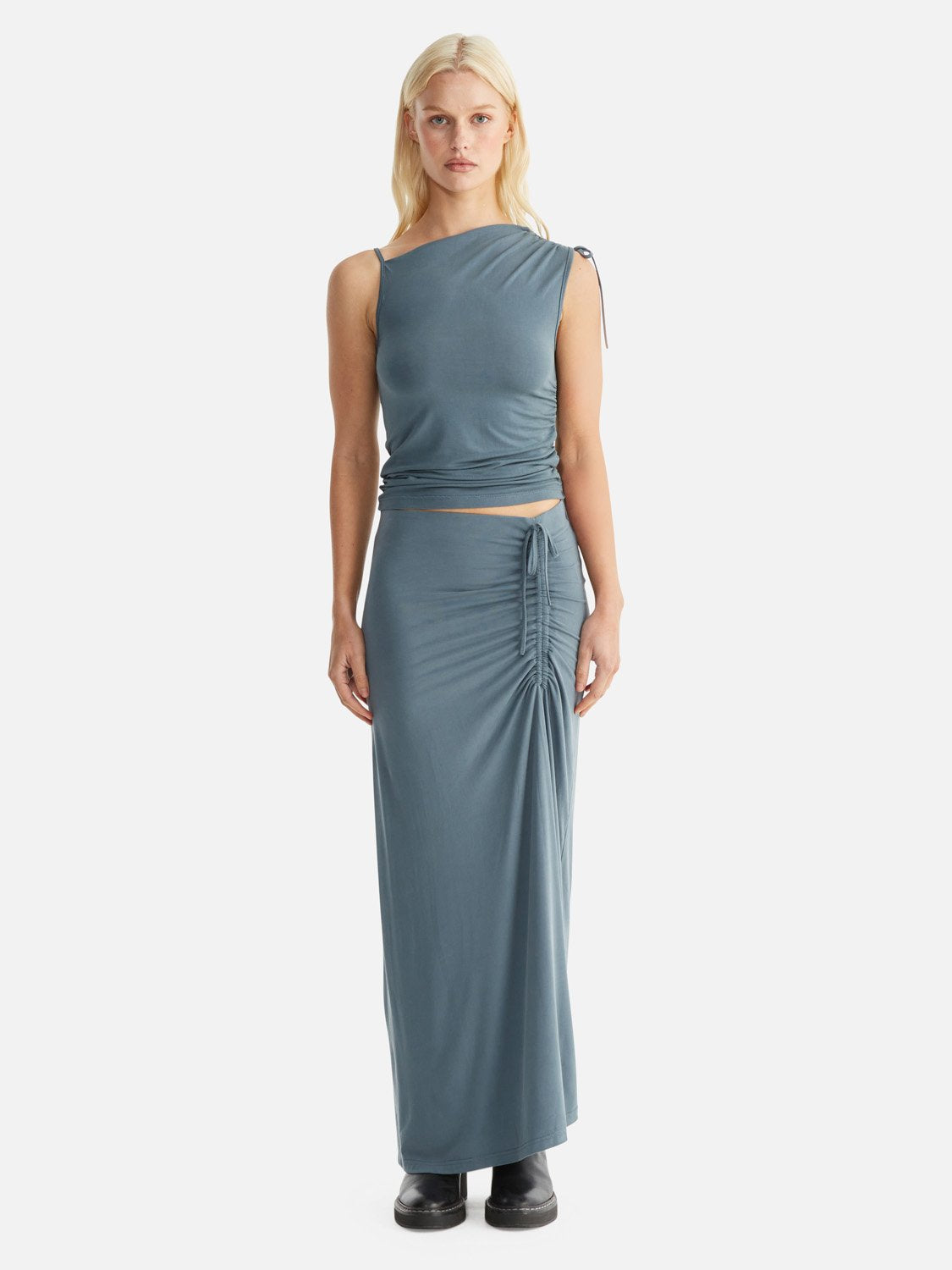 Joey Ruched Asymmetric Top - Teal