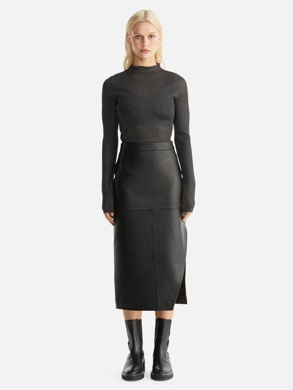 Morgan Leather Midi Skirt - Black