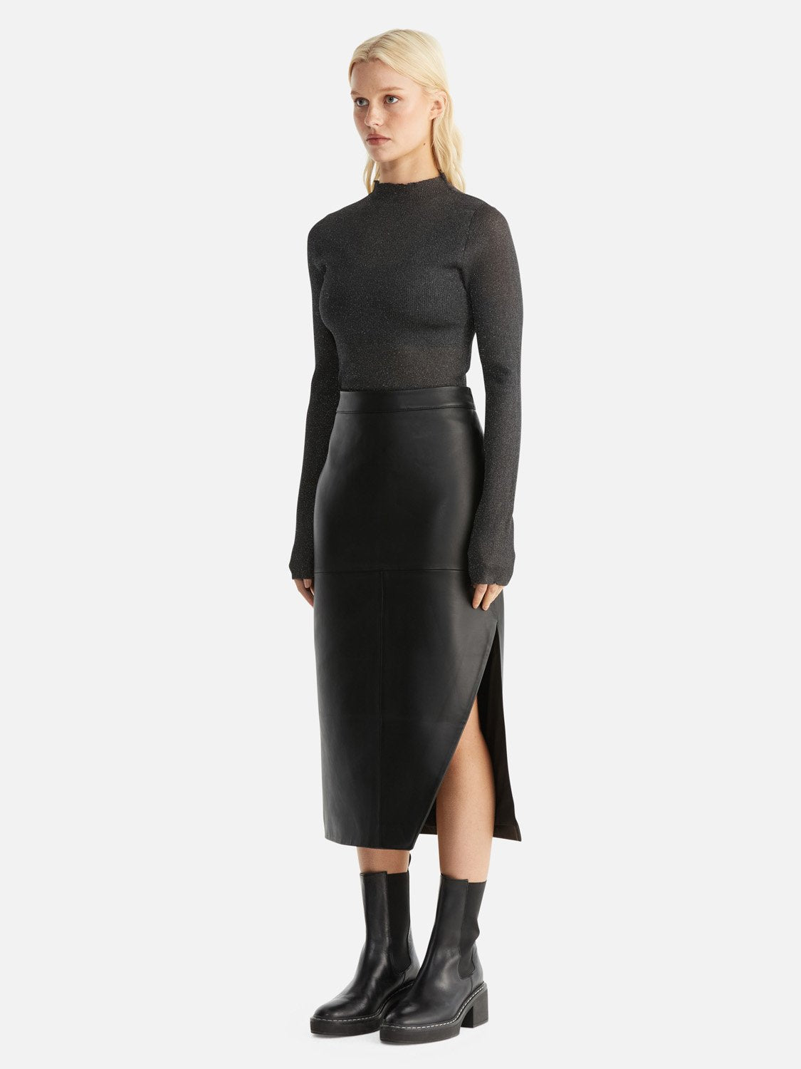 Morgan Leather Midi Skirt - Black