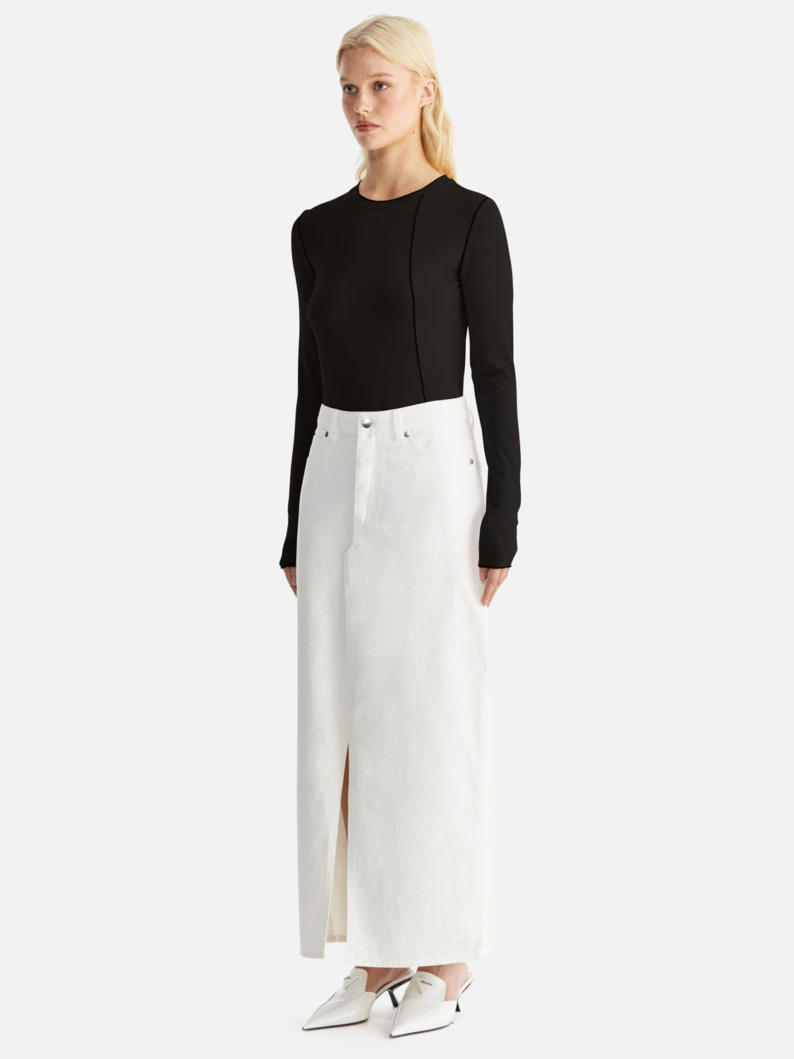 Hatty Denim Maxi Skirt - Vintage White